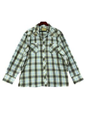 White Horse Ranch Men's XL Western Plaid Shirt Embroidery back Snap Button